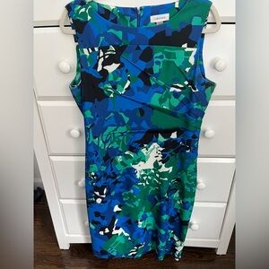 Calvin Klein Abstract Blue and Green Midi Dress
